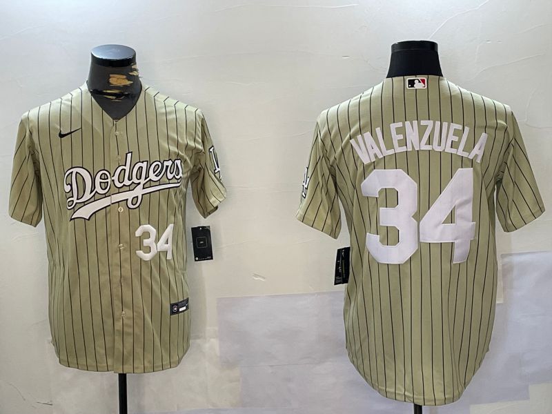 Men Los Angeles Dodgers #34 Valenzuela Green Stripe Game 2024 Nike MLB Jersey style 7->los angeles dodgers->MLB Jersey